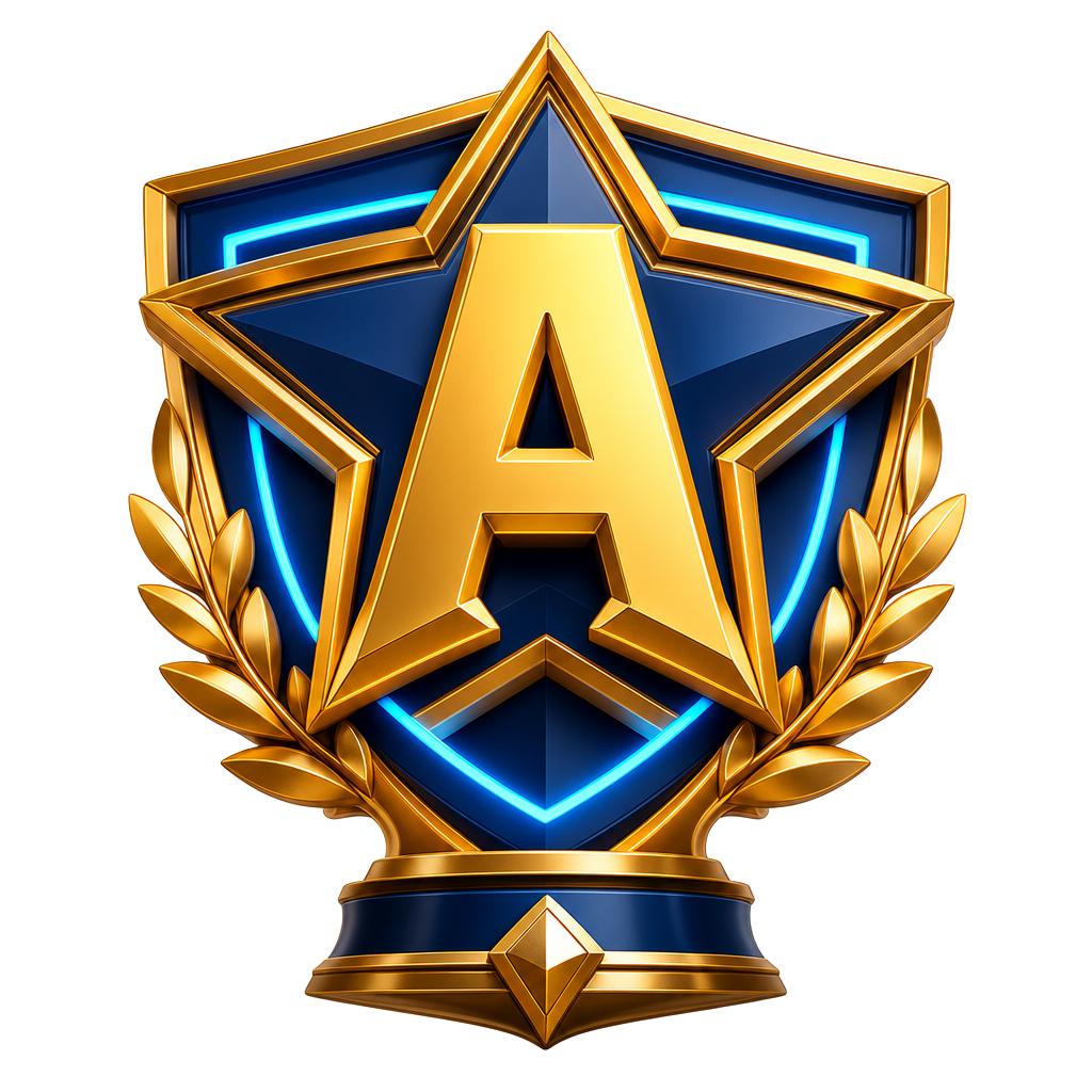 Emblema 3D dourado do desafio Agaciel Quiz